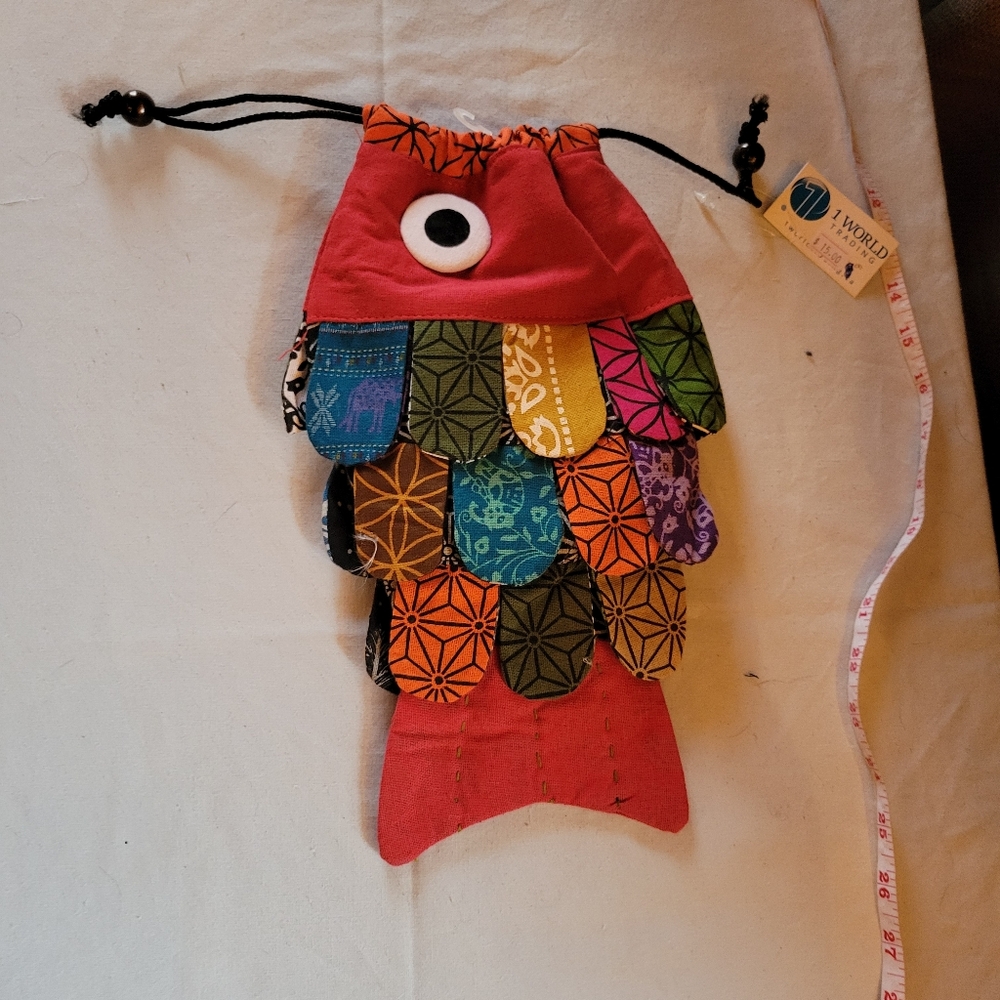 Colorful PatchWork Fish-Shaped Bag With Drawstring Closure - Picture 3 of 3